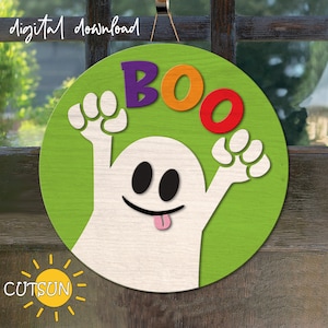 Halloween door hanger SVG Ghost Boo door hanger svg Halloween sign Laser cut files Cricut svg Halloween svg Ghost door sign svg Glowforge