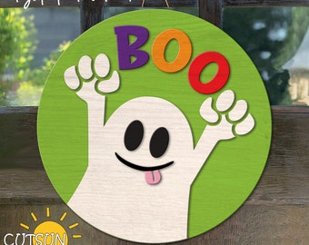 Porta-guardanapo de Halloween SVG | Placa de porta fantasma "Boo" | Arquivo cortado a laser para Cricut e Glowforge