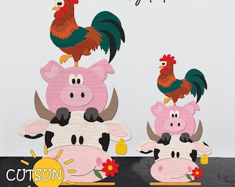 Farm Animals Standing Sign SVG Tabletop svg Farmhouse decor Glowforge svg  Laser Cut file
