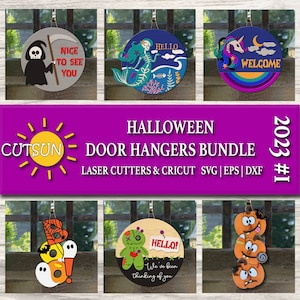 Accroche-porte Halloween lot de SVG Signes de bienvenue Halloween lot de SVG Fichier découpé au laser Cricut SVG 2023 Vol. 1