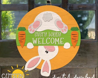 Easter Bunny Door Hanger SVG | Upside Down Bunny Welcome Sign (Digital Download)