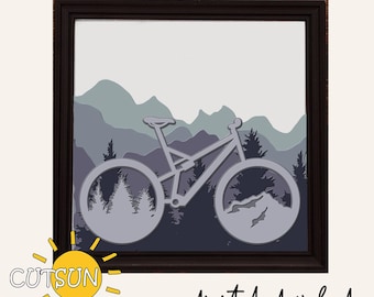 Layered Mountain bike SVG cut file 6 layers | Laser cut file | Cricut SVG