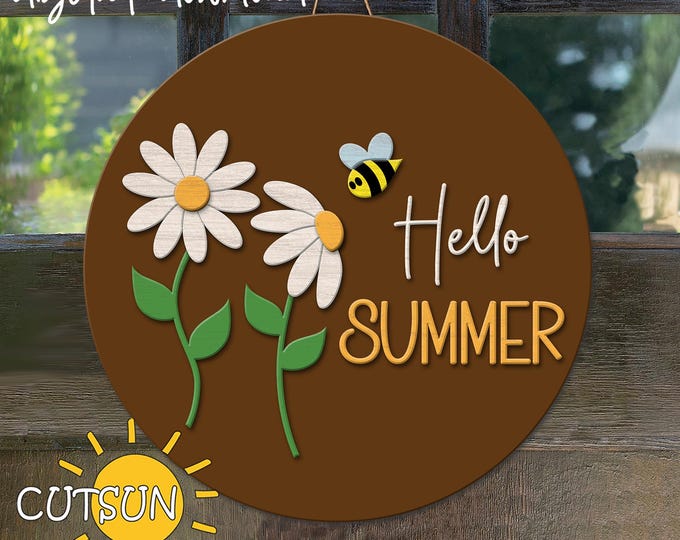Daisy Hello Summer Sign Svg - Summer Door Hanger Svg - Summer Welcome ...