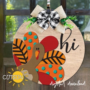 Turkey Door Hanger SVG Thanksgiving door hanger SVG Fall door hanger SVG Turkey svg Fall svg Laser cut files Glowforge svg