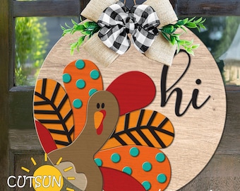 Turkey Door Hanger SVG Thanksgiving door hanger SVG Fall door hanger SVG Turkey svg Fall svg Laser cut files Glowforge svg