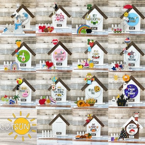 Decorazione per mensole intercambiabile / Set casa e recinzione SVG BUNDLE tutto l'anno / File di base e 14 componenti aggiuntivi Decorazione per mensole File tagliato al laser