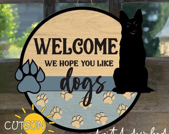 Tabliczka powitalna dla miłośnika psów SVG | Wieszak na drzwi dla właściciela owczarka niemieckiego SVG | Plik wycinany laserowo SVG