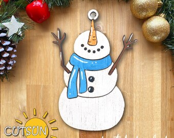 Snowman Ornament SVG | Frosty Looking Up Christmas Ornament | Laser Cut File