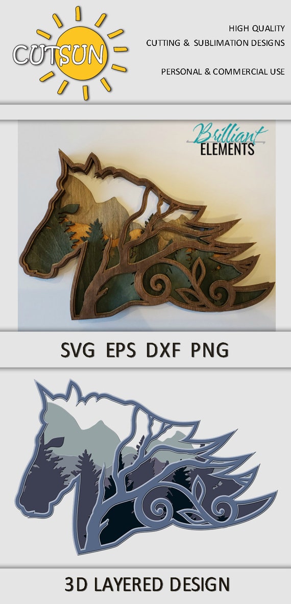 Download 3d Layered Horse Svg On Woods And Mountains Scene Svg 7 Layers Etsy