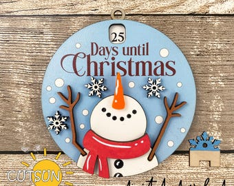 Muñeco de nieve con cuenta regresiva para Navidad SVG / Calendario de días hasta Navidad SVG / Archivo de corte láser de muñeco de nieve / Letrero de cuenta regresiva para Navidad SVG
