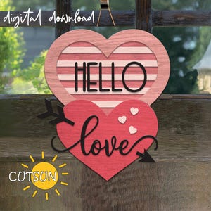 Plaque de porte de la Saint-Valentin SVG accroche-porte Saint-Valentin SVG Bonjour amour svg accroche-porte coeur svg fichier découpé au laser
