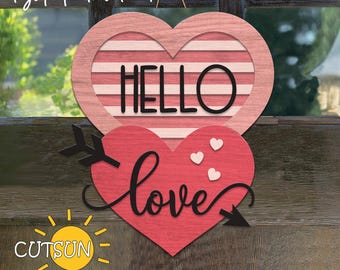 Valentine Door Sign SVG | Valentine’s Day Door Hanger SVG | Hello Love Heart Sign | Laser Cut Files for Glowforge | Valentine SVG