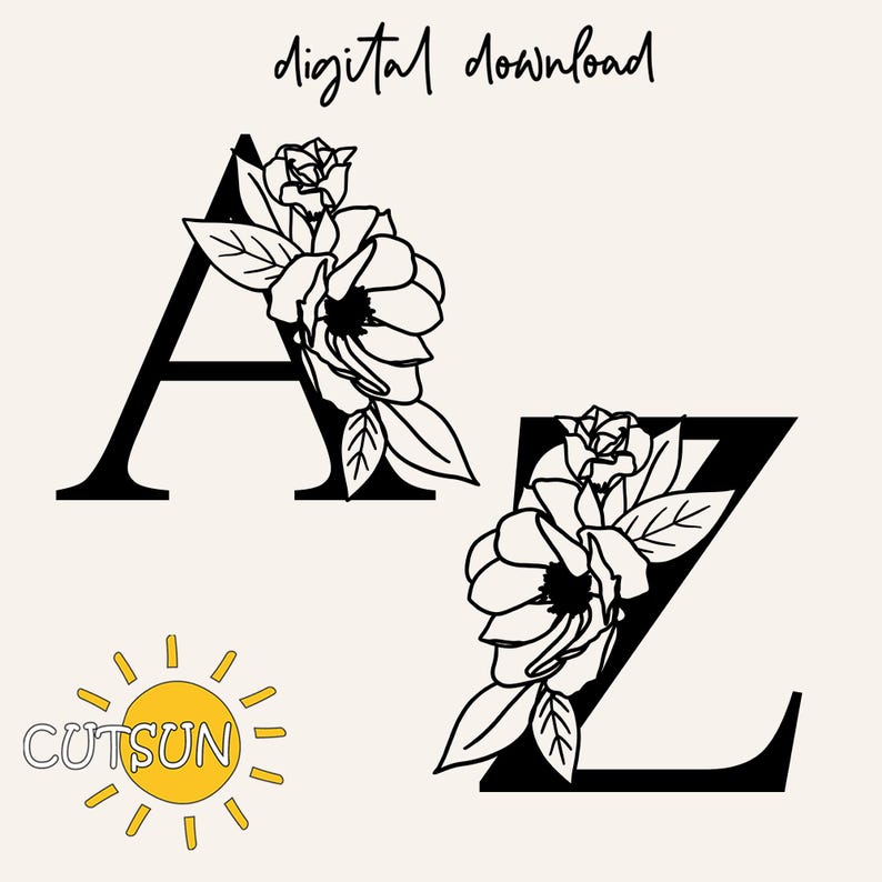 Floral Letters A-Z SVG | Floral Alphabet SVG | Monogram SVG |3| Magnolia flower alphabet svg image 1