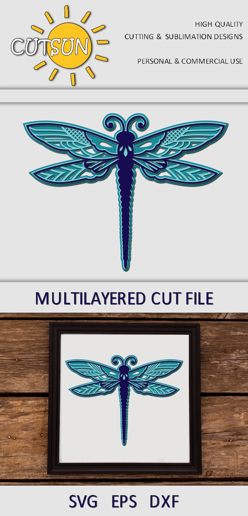 Download 3D Layered Mandala Dragonfly SVG 3 layers cut file 3D layered | Etsy
