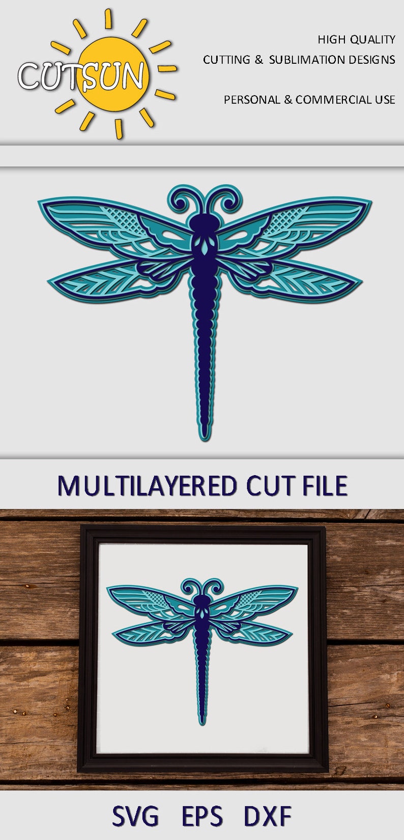 Download 3D Layered Mandala Dragonfly SVG 3 layers cut file 3D layered | Etsy