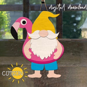 Zomerkabouter deurhanger svg | Zomerkabouter-svg | Flamingo zwembad decor svg | Glowforge-svg | Lasergesneden bestand | Flamingo float svg