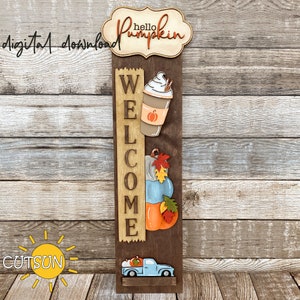 Hello Pumpkin Porch Sign SVG Add-On | Interchangeable Vertical Leaner | Fall Welcome Sign | Autumn SVG | Laser Cut File | Digital Download