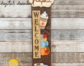 Hello Pumpkin Porch Sign SVG Add-On | Interchangeable Vertical Leaner Fall Welcome Sign | Laser Cut File