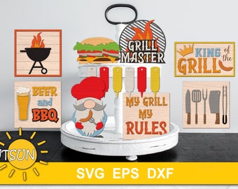 Grill master tiered tray decor Father's day gift Cute bbq gnome svg decor Laser cut file Glowforge svg
