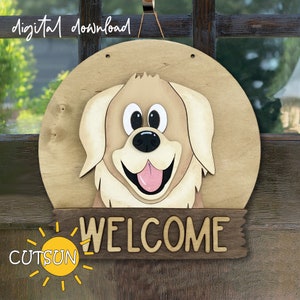 Golden Retriever hond deurhanger SVG ronde verwisselbare deur teken svg hond svg BASISBESTAND Glowforge svg lasergesneden bestand