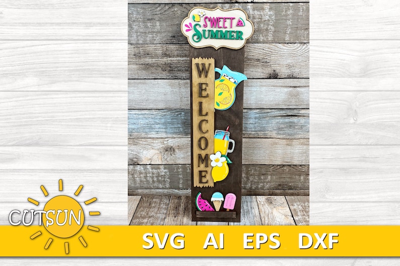 Wellcome Pitcher Sweet Summer Porch Sign SVG | Interchangeable Vertical Leaner Add-on ...