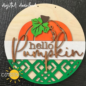 Fall Door hanger svg Hello pumpkin door hanger SVG Fall svg Pumpkin svg Hello pumpkin svg laser cut files Glowforge file Cricut svg