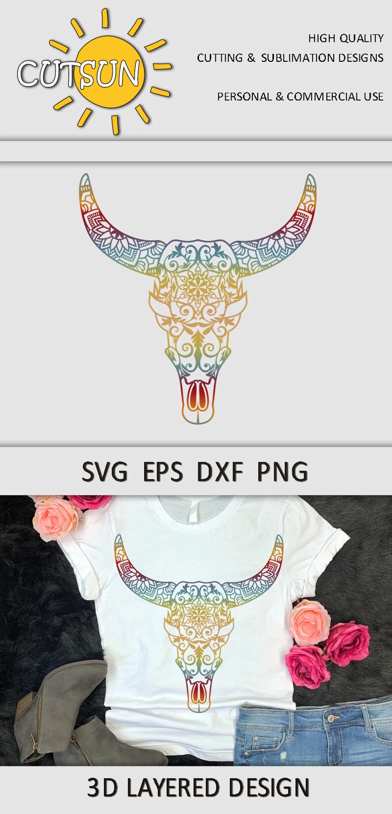Download Crâne de vache SVG Mandala Cow skull SVG vector cutting ...
