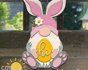 Easter Gnome SVG | Easter Door Hanger SVG | Gnome Welcome Sign | Easter Front Door Decor | Laser Cut File for Spring