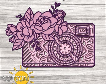 Layered Retro Photo Camera Mandala SVG | 5-Layer Laser Cut File | DXF & EPS Included