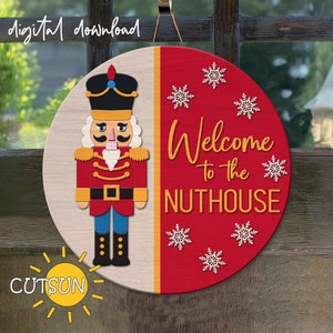 Quebra-nozes porta cabide svg Bem-vindo ao hospício porta cabide SVG Placa de porta de Natal engraçada Arquivos cortados a laser Cricut SVG Quebra-nozes svg