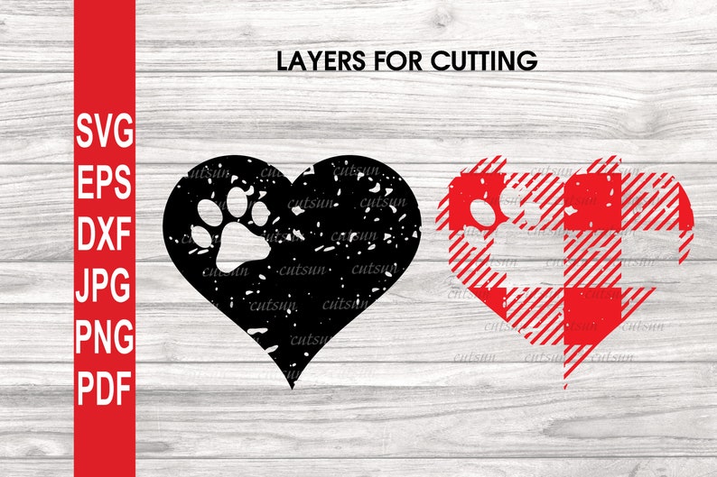 Download Buffalo plaid distressed heart with a Paw print SVG Heart ...