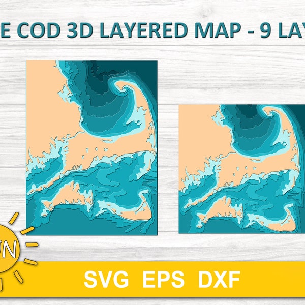 Layered Map Cape Cod SVG EPS DXF - 9 layers | Cricut | Silhouette | Glowforge | Laser cutters