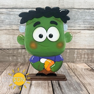 Frankenstein Shelf Sitter SVG, Halloween Shelf Decor SVG for Laser Cut, Cute Frankenstein for Glowforge xTool, Halloween svg