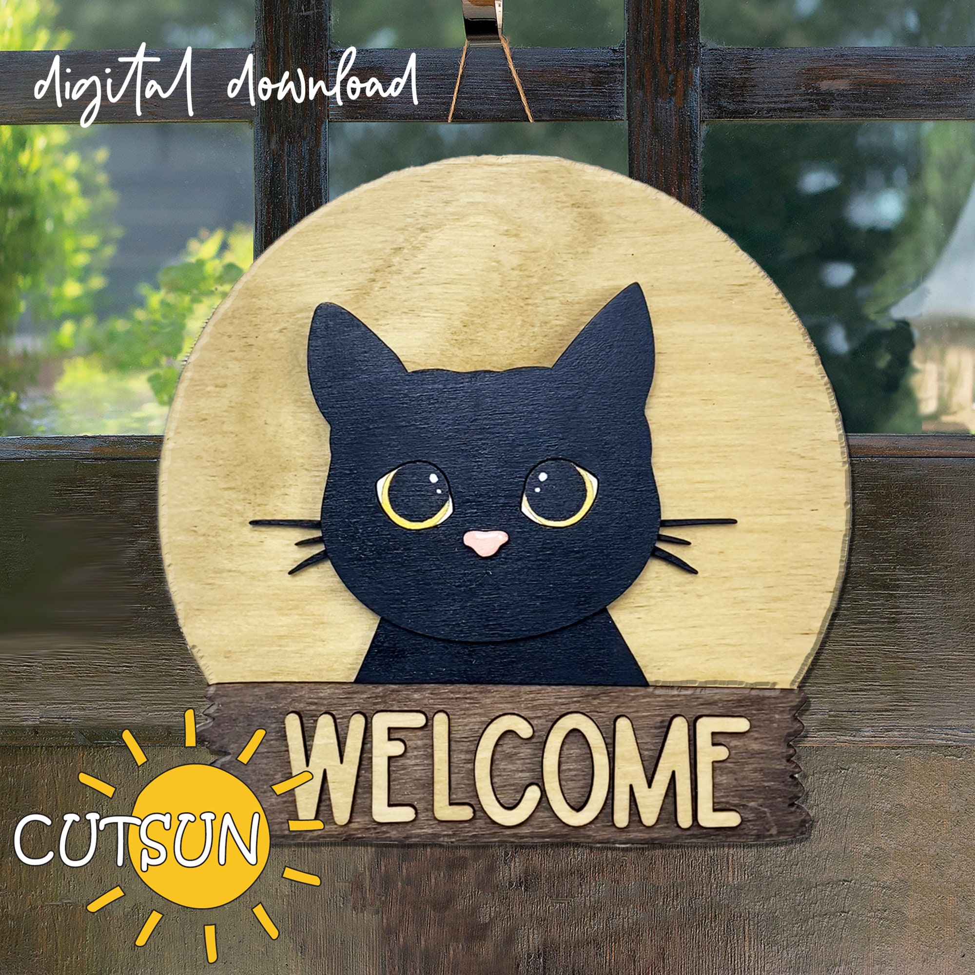 Rustic Wood Cat Sign Set – 2-Piece 3D Crackle Plaque, Primitive Welcome Decor