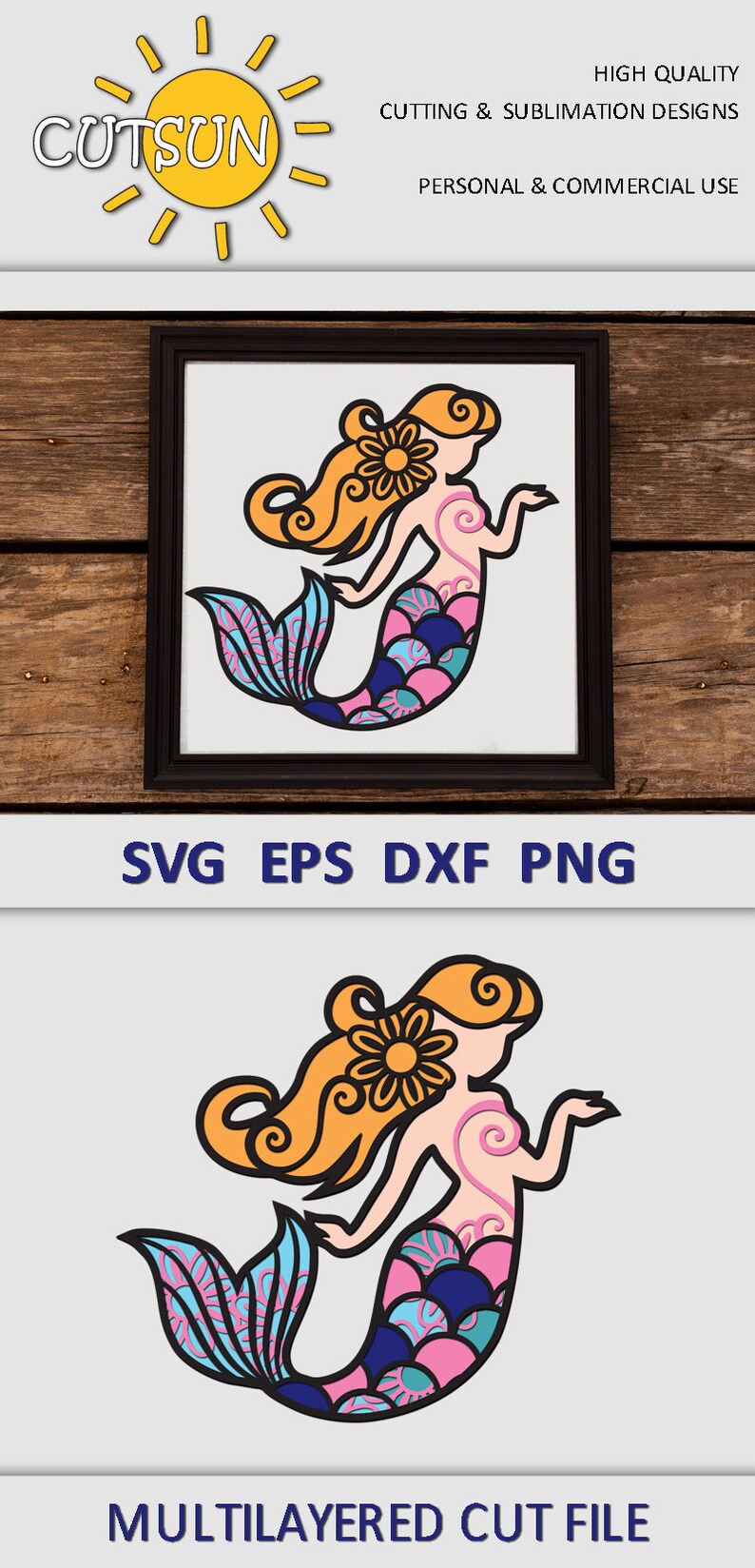 Download Glowforge Svg Mermaid Layered Svg Laser Cut Template Dxf Svg Eps Clip Art Art Collectibles