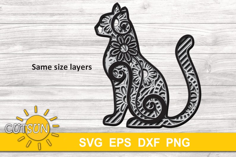 Download 3D Layered Mandala Cat 3 SVG 5 layers 3D layered DXF laser ...