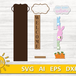 Easter Bunny Porch Sign SVG | Interchangeable Vertical Leaner | Carrots ...