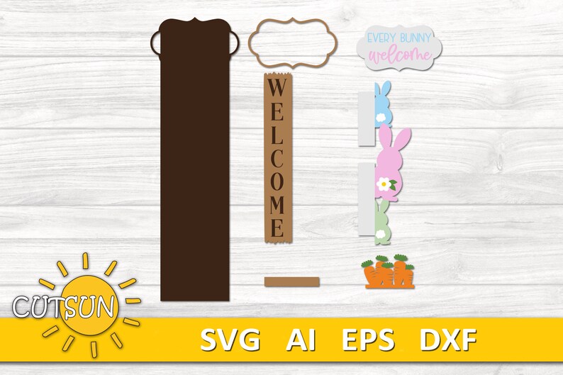 Easter Bunny Porch Sign SVG | Interchangeable Vertical Leaner | Carrots ...