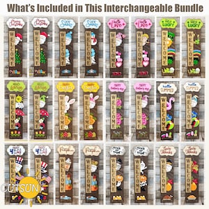 Interchangeable Vertical Porch Leaner SVG Bundle | Interchangeable Welcome Sign System | 24 Seasonal Designs (Laser cut file)