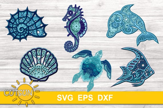 Download 3d Layered Mandala Sea Creatures Bundle Cut Files Glowforge Etsy