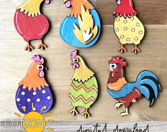 Chicken Car Charms SVG Bundle | Chicken Ornaments & Magnets SVG | Laser Cut File