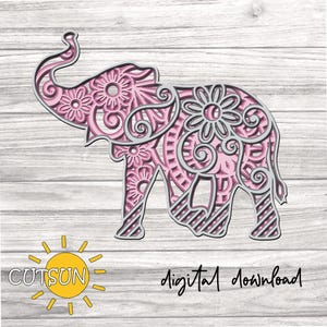 Layered Elephant Mandala SVG | 5-Layer Elephant Cut File | Decorative Elephant design | Laser cut file | Cricut svg