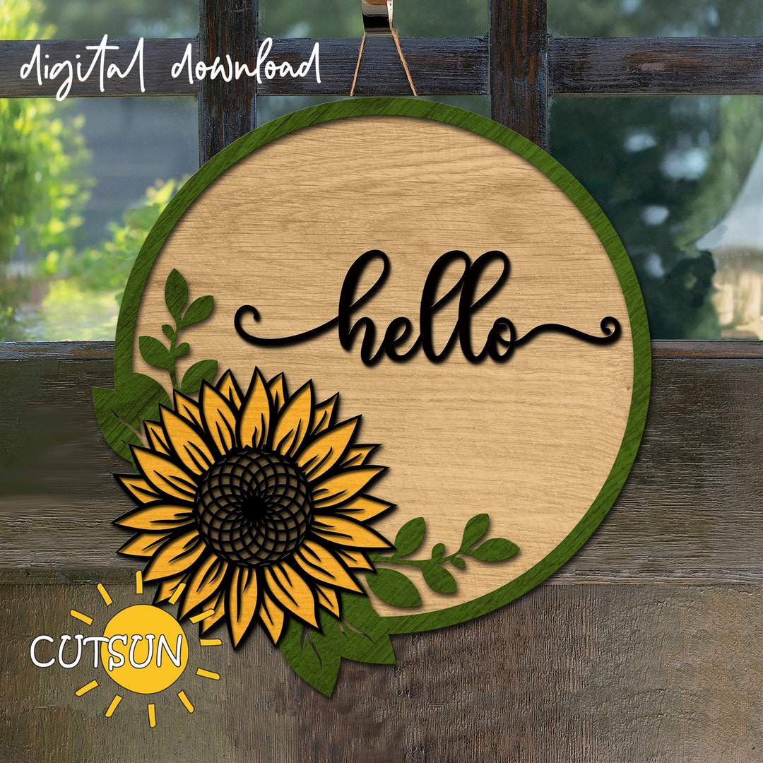 Sunflower Welcome Sign SVG | Round Sunflower Door Hanger | Hello Sign ...