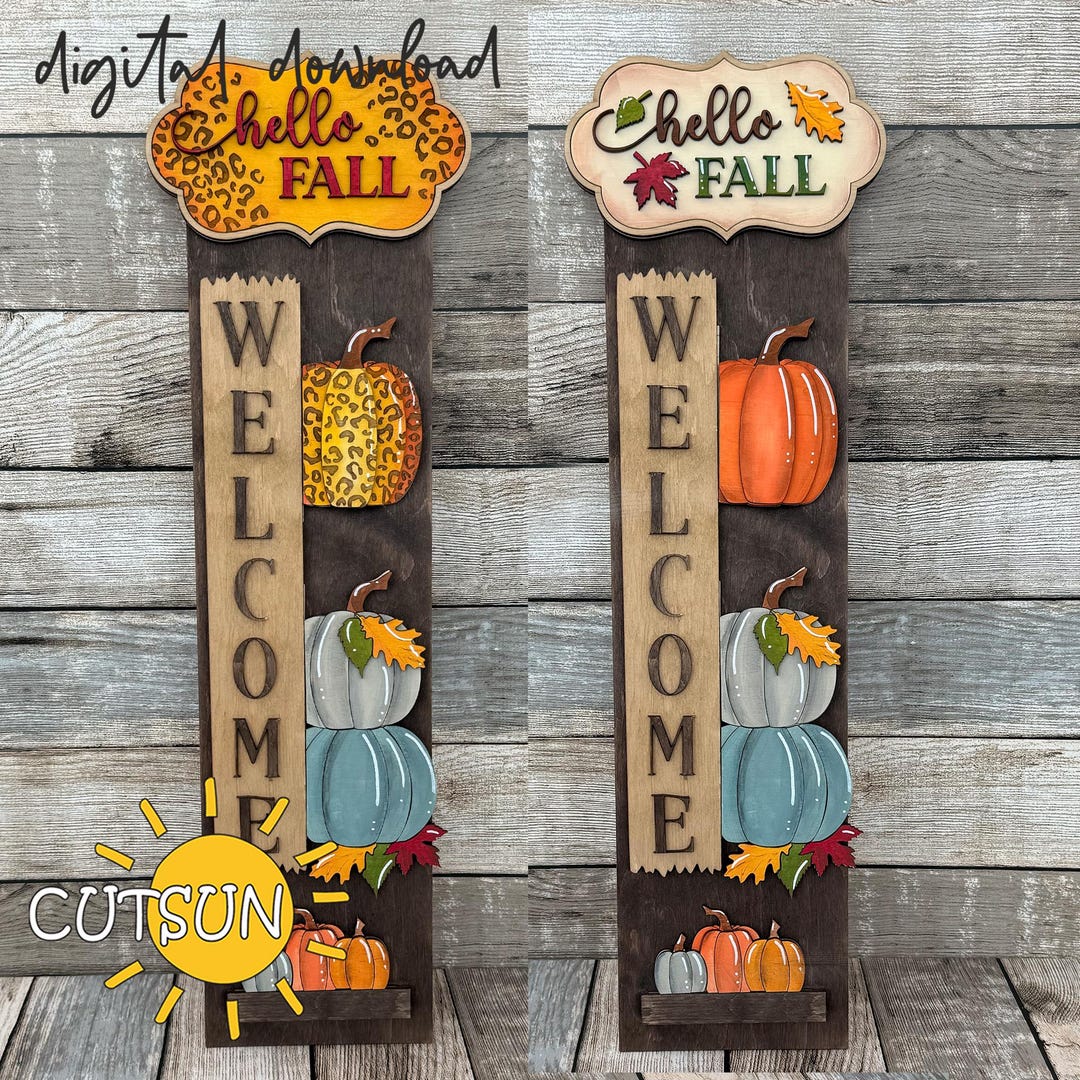 Fall Welcome Sign Project Hello Fall Porch Sign SVG Add-on | Interchangeable Vertical Leaner Fall ...