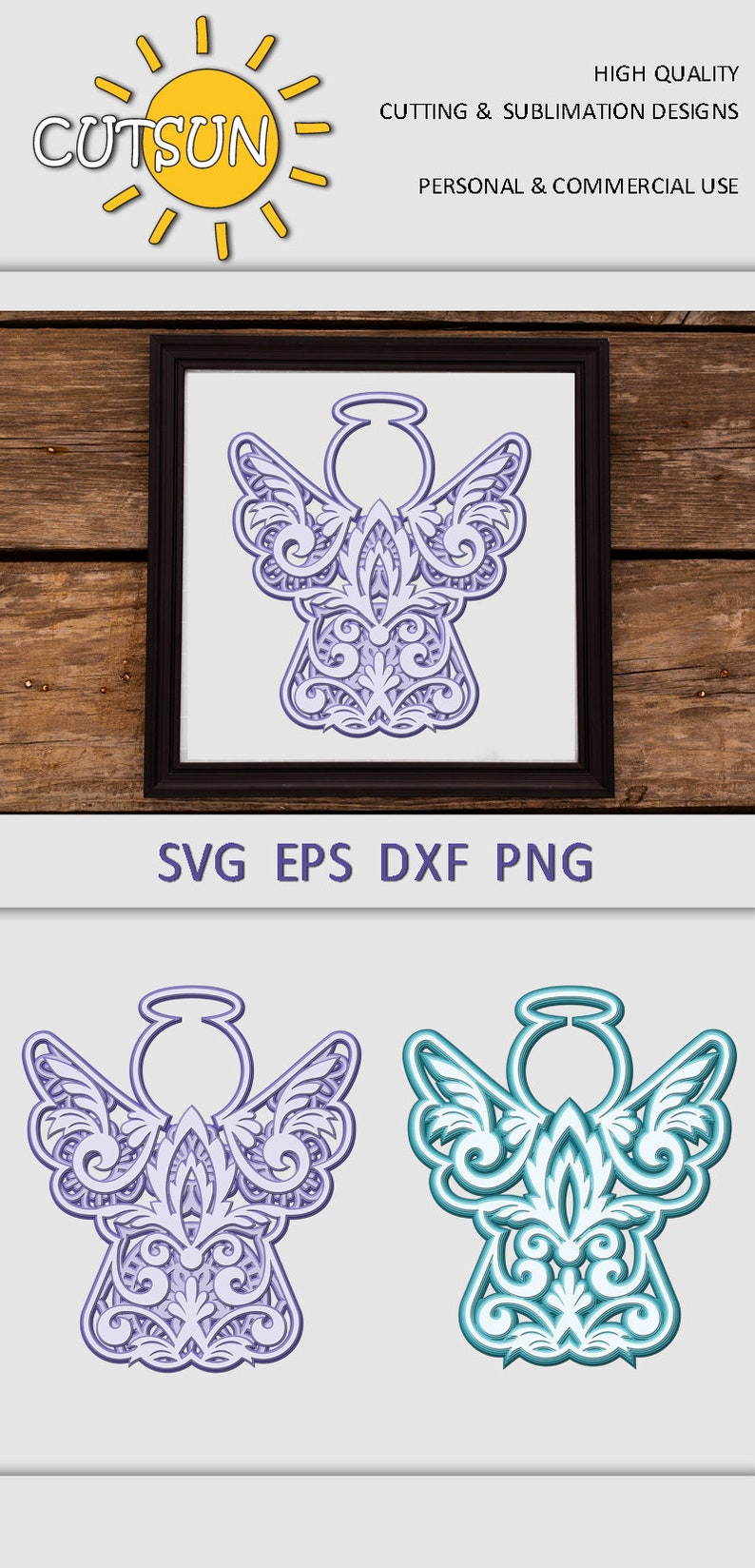 Download 3D Layered Mandala Angel SVG 5 layers cut file Set of two ...