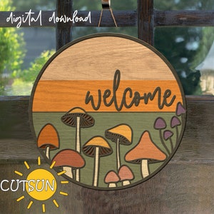 Paddenstoel deurhanger paddenstoelen voordeur teken Glowforge SVG lasergesneden bestanden herfst svg paddenstoel svg