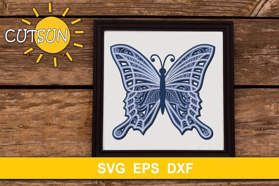 Download 3d Layered Mandala Butterfly Svg 5 Layers Cut File Glowforge Etsy