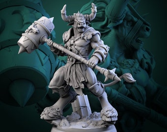 Minotaur barbarian miniature - DnD miniatures - Role Playing Game - Tabletop Miniature - dungeons and dragons - white werewolf tavern - D&D