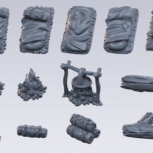 Camp props scatter terrain - dungeons and dragons - fantasy Role Playing Game - scatter terrain - Tabletop terrain - D&D terrain