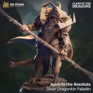 Silver Dragonkin Paladin  miniature - DnD miniatures - Role Playing Game - Tabletop Miniature - dungeons and dragons - DM Stash - D&D
